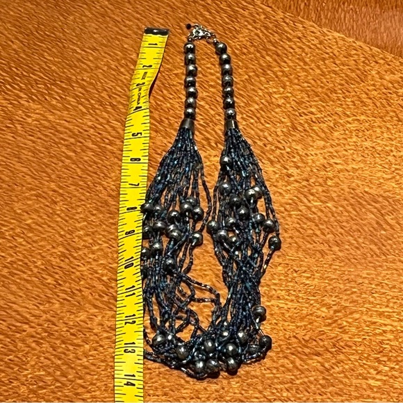Necklace multistrand seed bead and aluminum beads blue - Picture 4 of 4